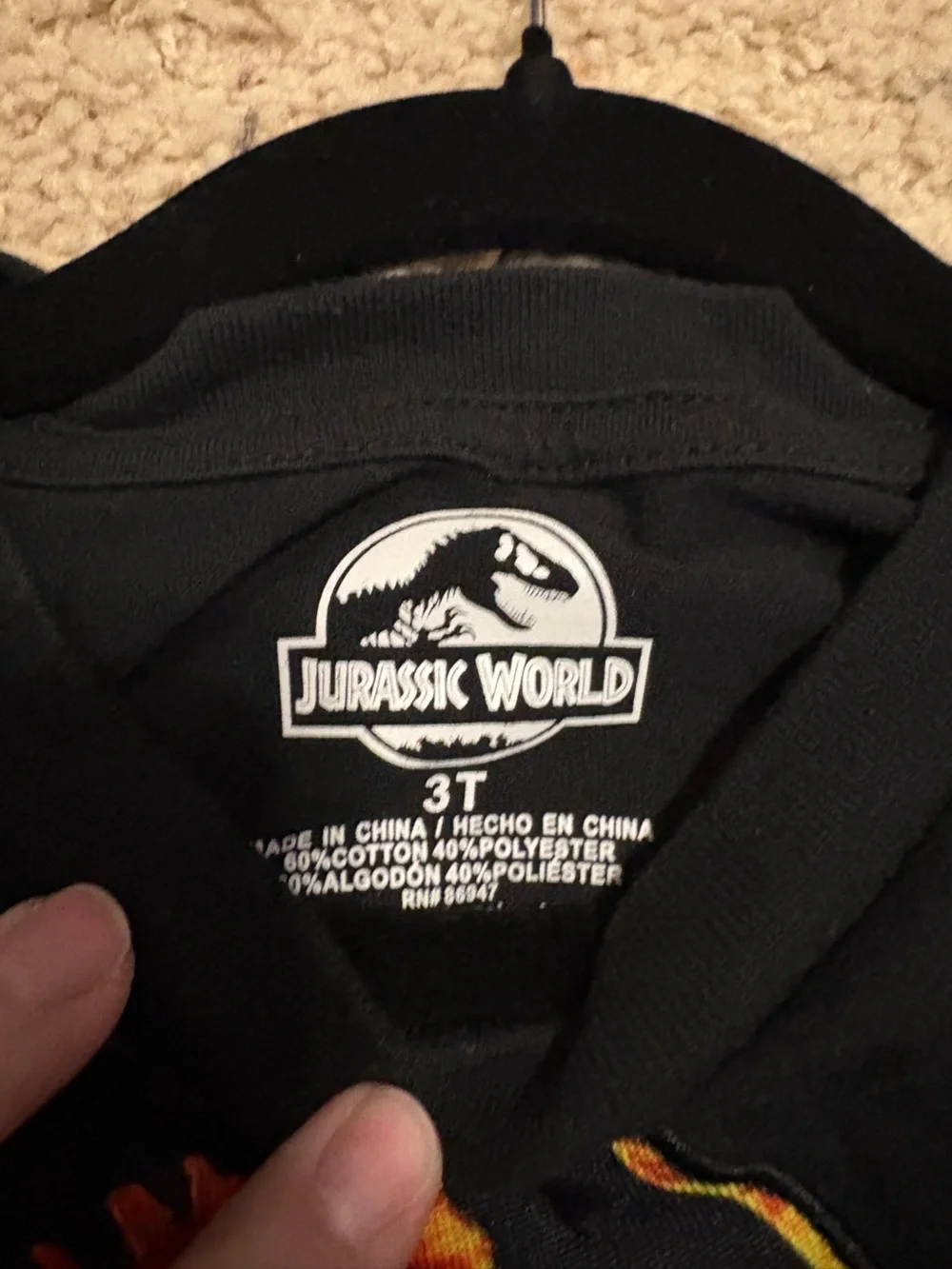 Kids Black Short-Sleeve Tee with Fiery Dinosaur Graphic